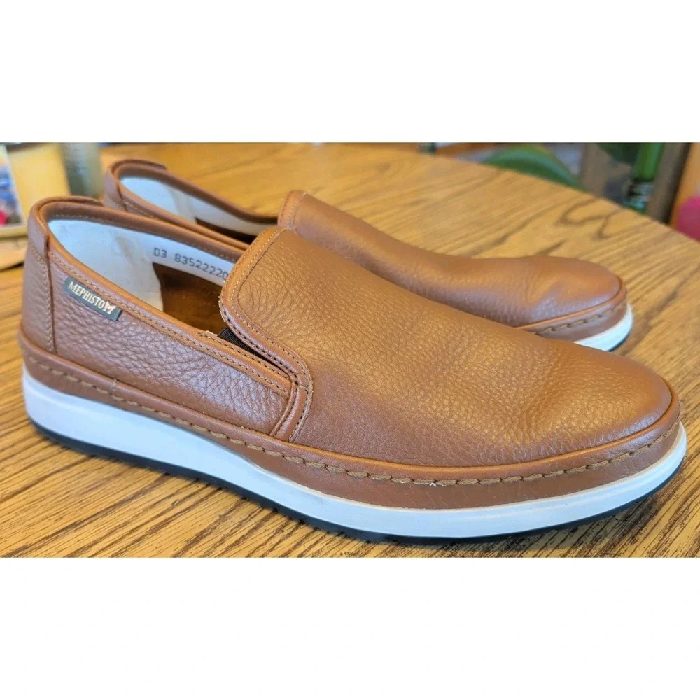 Mephisto Mens 10.5 Brown Pebbled Leather Air-Relax Comfort Shoes Sneaker Slip On